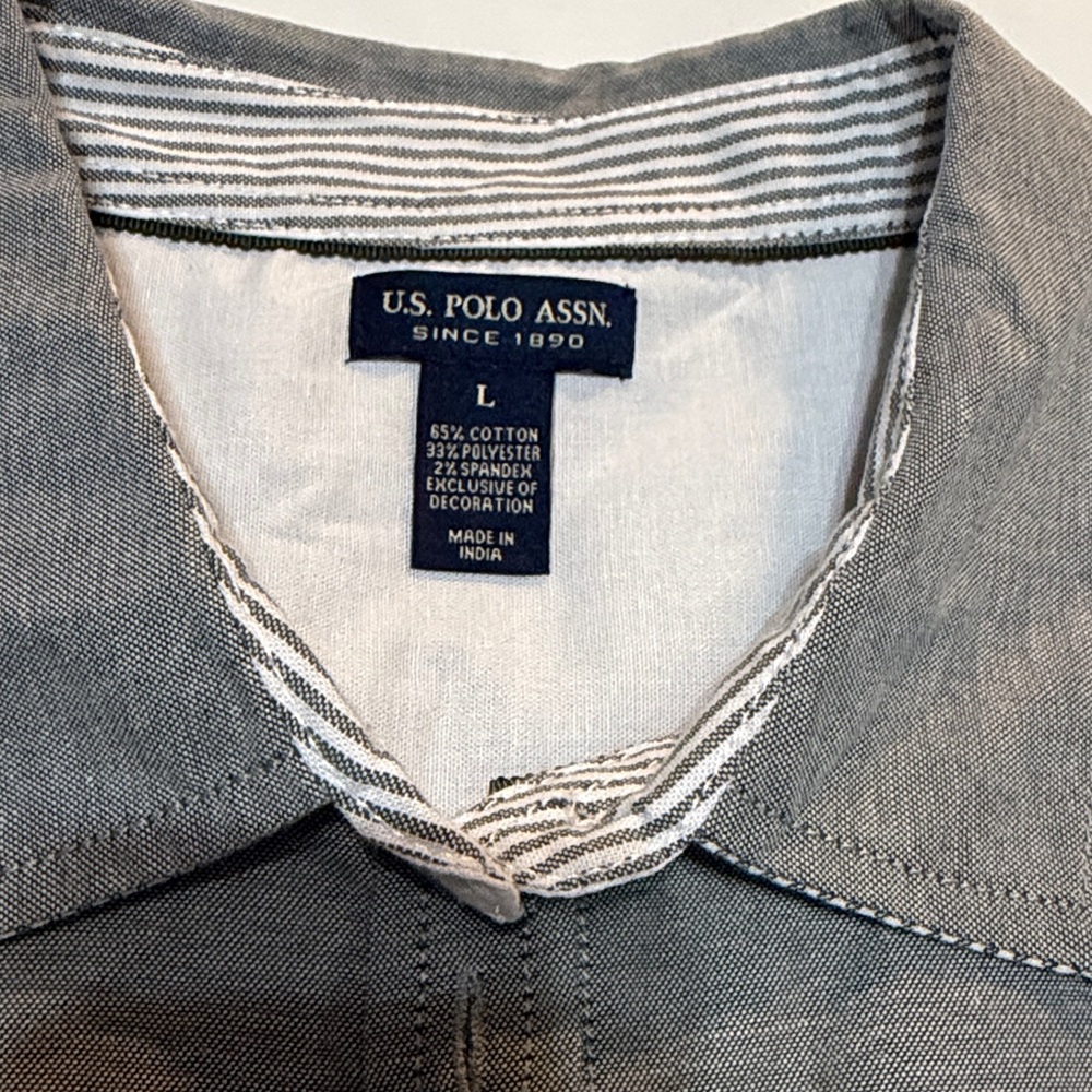 U.S. Polo Assn. Gray Button Down Shirt Long-sleeved dress L NWT - Picture 4 of 7